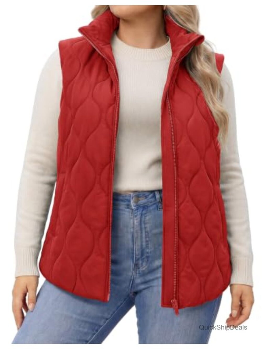 Plus Size Quilted Puffer Vest Zip Up Sleeveless with Pockets Stand Collar